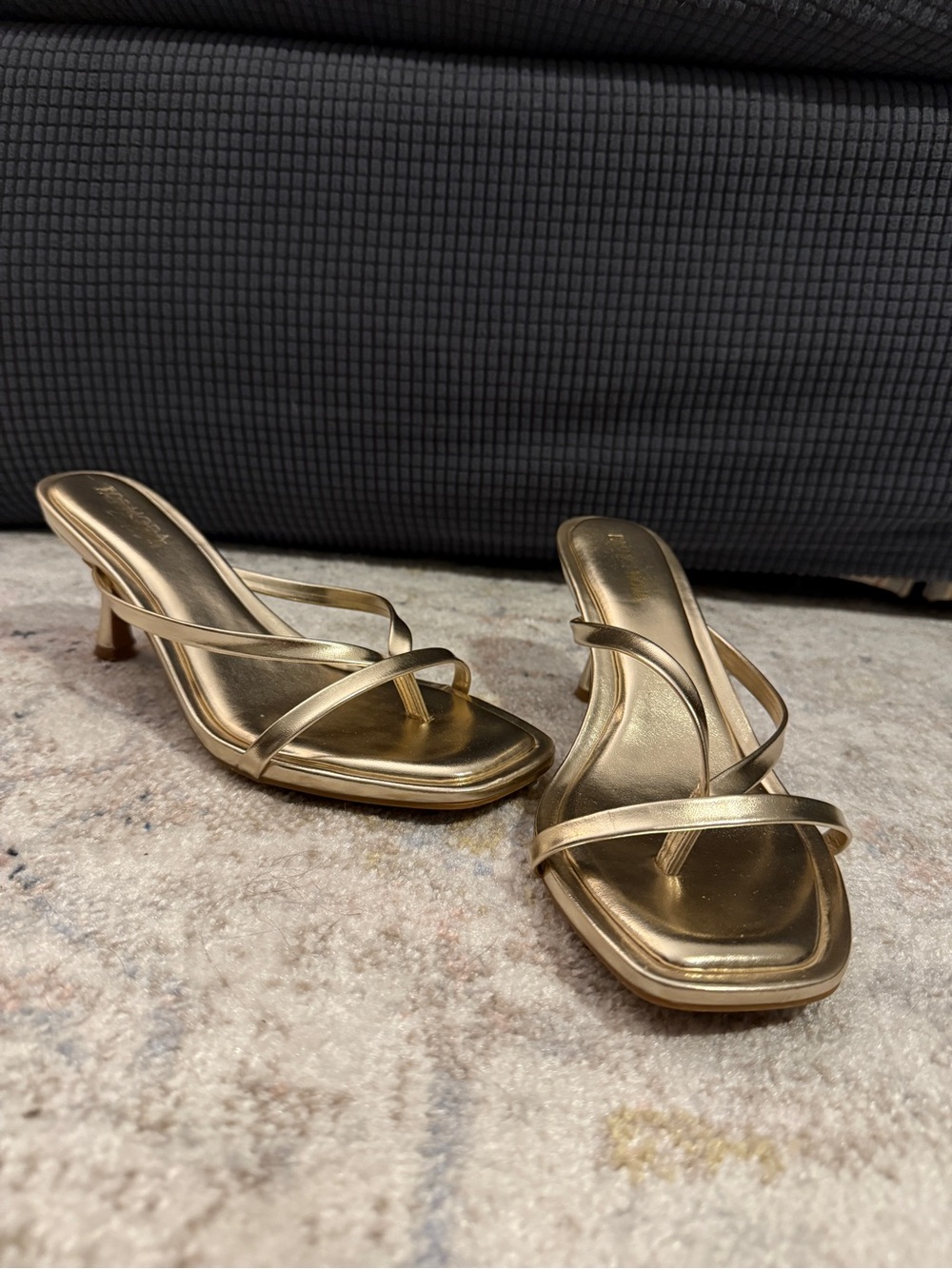 Fashion Nova Gold Strappy Kitten Heel Sandals - Women's